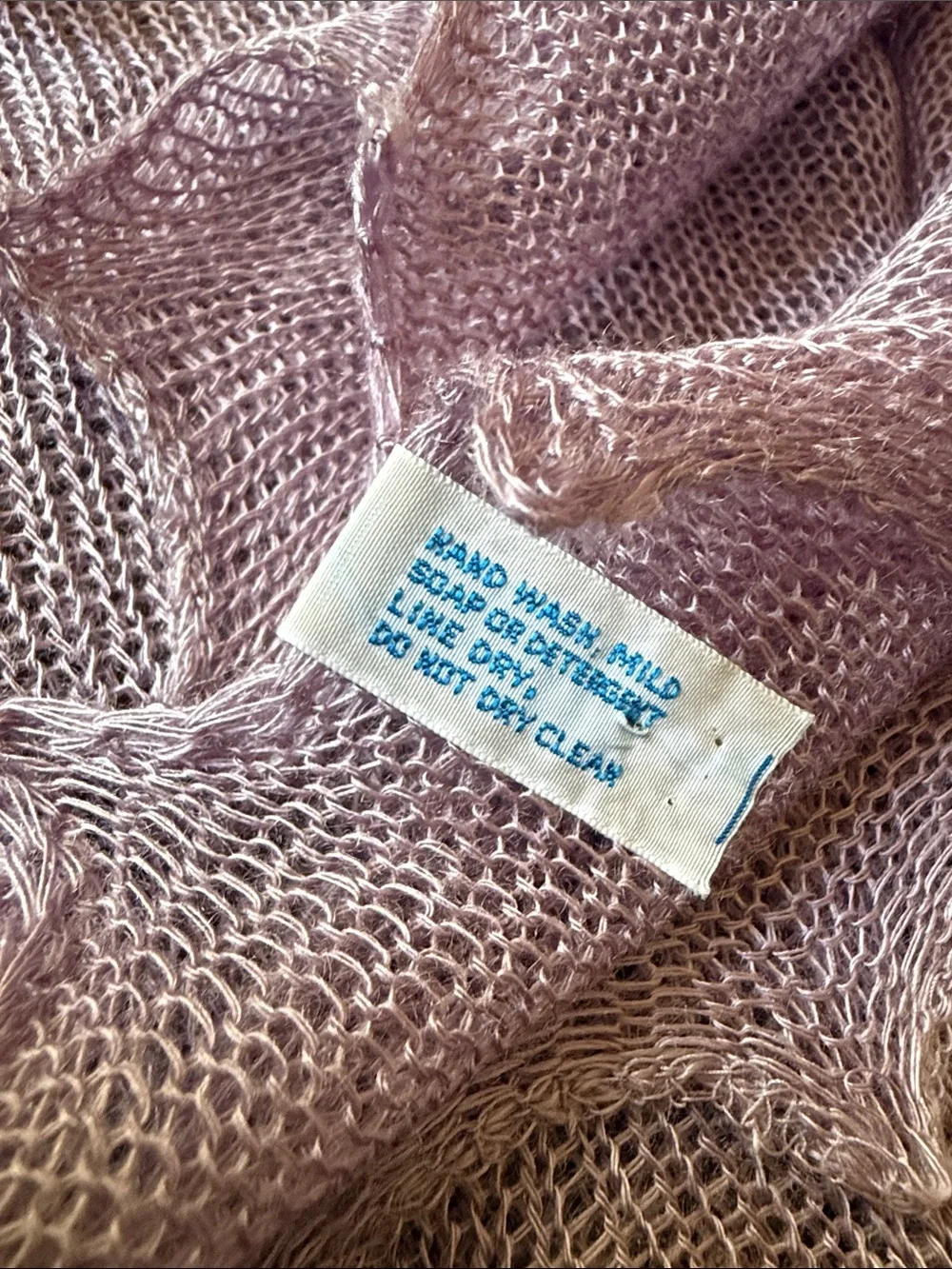 Vintage ca 1970’s Light Lavender mesh Knit Shawl Scarf 48x46” made in Japan